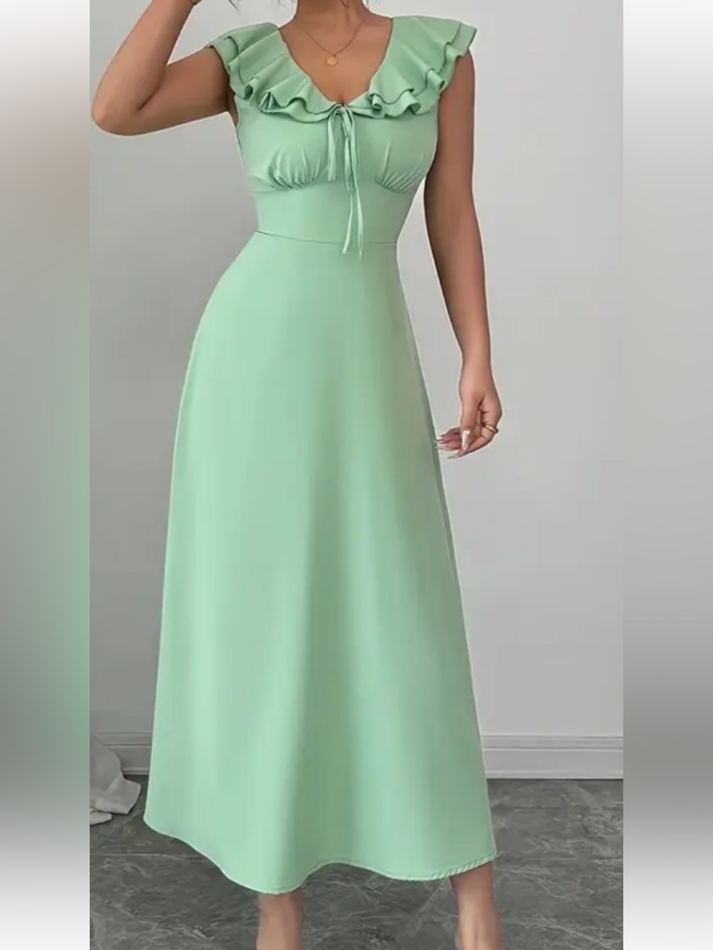 SHEIN Mint Green Ruffle Tie-Front Midi Dress